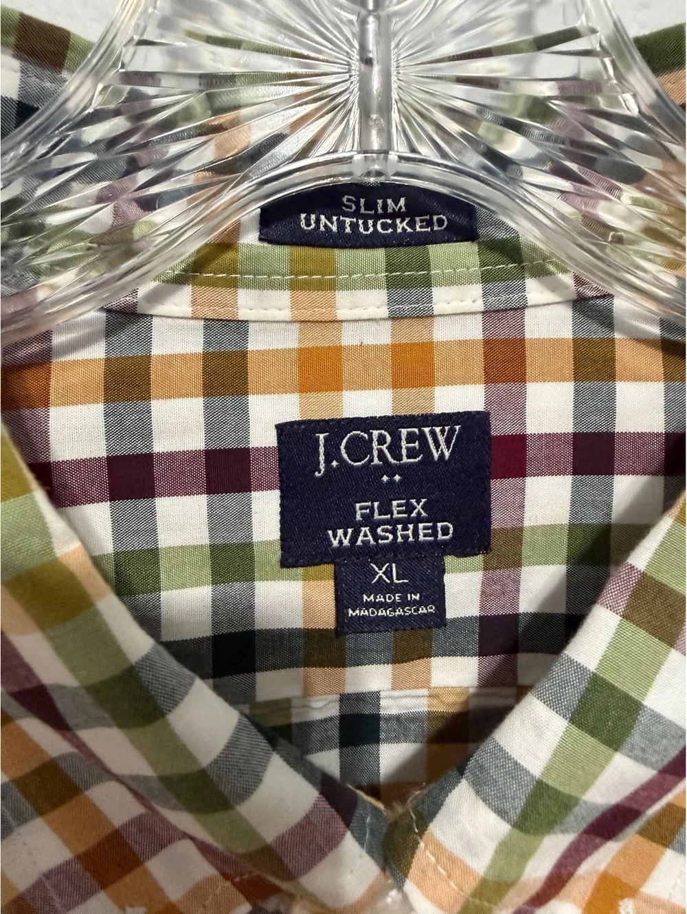 J. Crew Long Sleeve Button Up Gingham Check Slim Untucked Shirt Men's Size XL